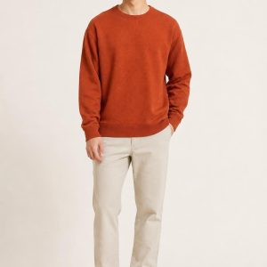 Men's Rust Tonal Texture Fleece Sweatshirt worn with an adult model