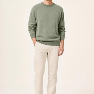 Men's Sage Crewneck Sweater worn with an adult model