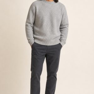 Men's Silver Tonal Texture Crewneck Sweater worn with an adult model