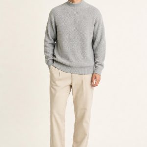 Men's Silver Tonal Texture Mock-Neck Sweater worn with an adult model