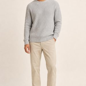 Men's Silver Tonal Texture Rib Sweater worn with an adult model