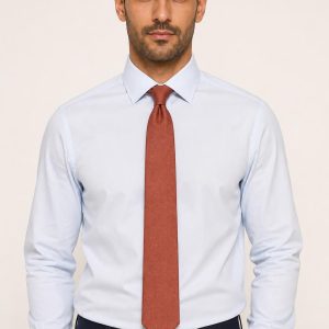 Men's Terracotta Silk-Like Tie worn with an adult model