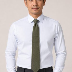 Men's Olive Textured Tie worn with an adult model