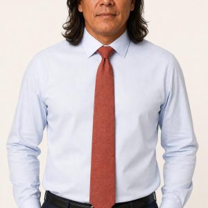 Men's Terracotta Cotton Tie worn with an adult model