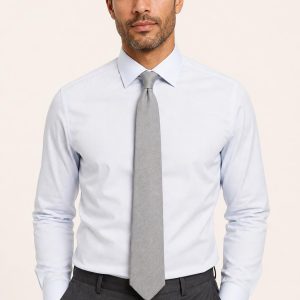 Men's Silver Wool Tie worn with an adult model
