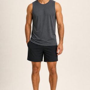 Men's Charcoal Performance Tank worn with an adult model