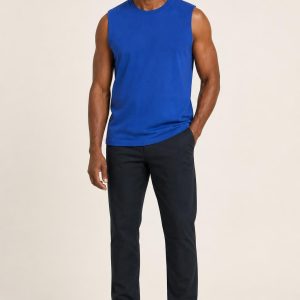 Men's Cobalt Muscle Tank worn with an adult model