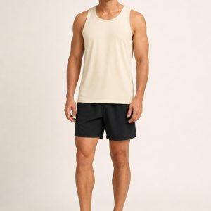 Men's Cream Running Tank worn with an adult model