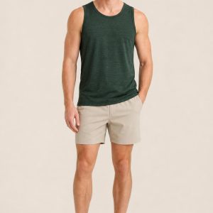 Men's Forest Tonal Texture Cotton Tank worn with an adult model