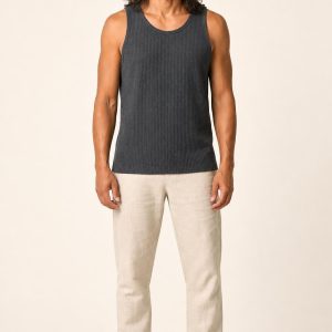 Men's Charcoal Tonal Texture Rib Tank worn with an adult model