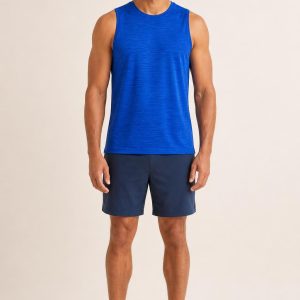 Men's Cobalt Tonal Texture Performance Tank worn with an adult model