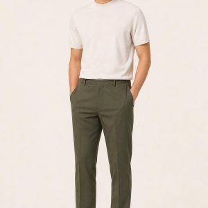 Men's Olive Tech Trousers worn with an adult model