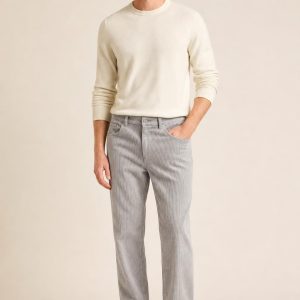 Men's Silver Tonal Texture Corduroy Trousers worn with an adult model