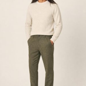 Men's Olive Tonal Texture Flannel Trousers worn with an adult model