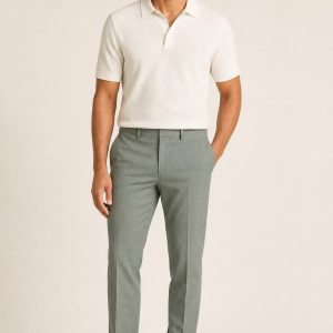 Men's Sage Tonal Texture Tech Trousers worn with an adult model