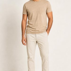 Sand Slub Pocket Tee worn with an adult model