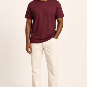 Men's Burgundy Crew Tee worn with an adult model