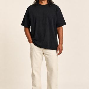 Men's Black Heavyweight Tee worn with an adult model