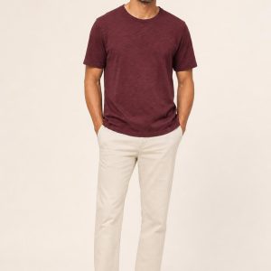 Men's Burgundy Slub Tee worn with an adult model