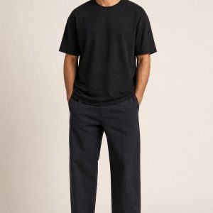 Men's Black Tonal Texture Crew Tee worn with an adult model
