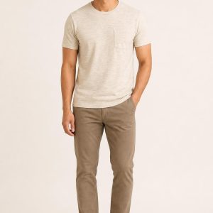 Men's Oatmeal Tonal Texture Pocket Tee worn with an adult model