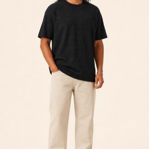 Men's Black Tonal Texture Slub Tee worn with an adult model