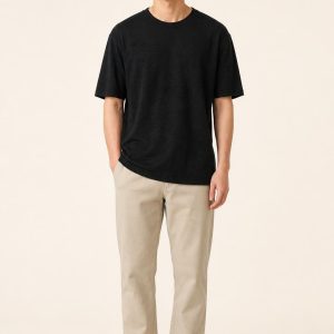 Men's Black Tonal Texture Relaxed Tee worn with an adult model