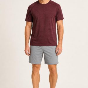 Men's Burgundy Tonal Texture Performance Tee worn with an adult model