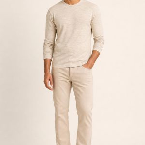 Men's Oatmeal Tonal Texture Thermal Tee worn with an adult model
