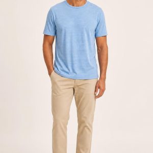 Men's Sky Fine Stripe Crew Tee worn with an adult model