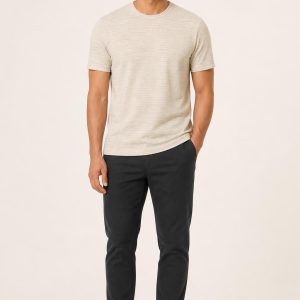 Men's Oatmeal Fine Stripe Heavyweight Tee worn with an adult model