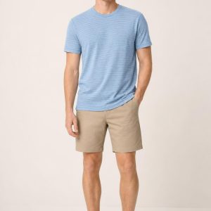 Men's Sky Fine Stripe Slub Tee worn with an adult model