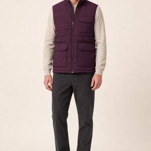 Men's Plum Utility Vest worn with an adult model