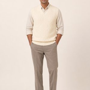 Men's Ivory Sweater Vest worn with an adult model