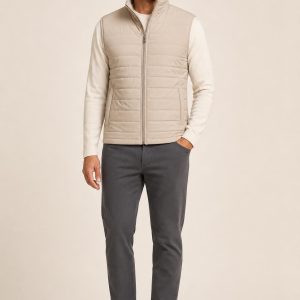 Men's Stone Puffer Vest worn with an adult model
