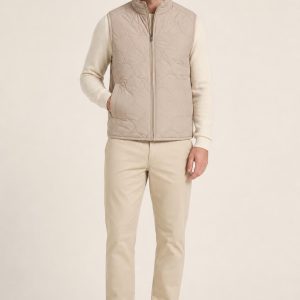 Men's Stone Tonal Texture Quilted Vest worn with an adult model