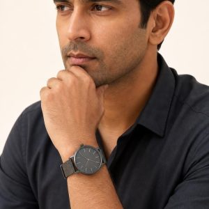 Men's Charcoal Minimal Watch worn with an adult model