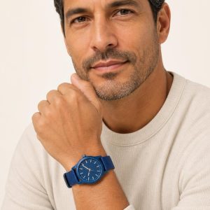 Men's Cobalt Field Watch worn with an adult model