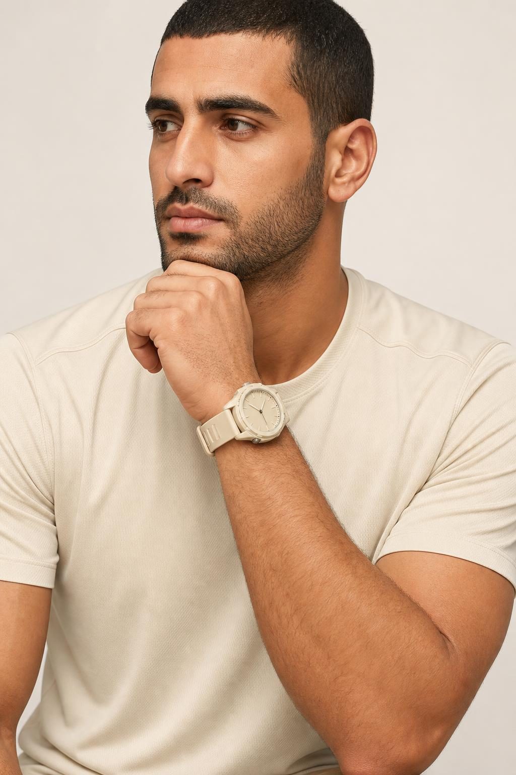 Men's Cream Sport Watch worn with an adult model
