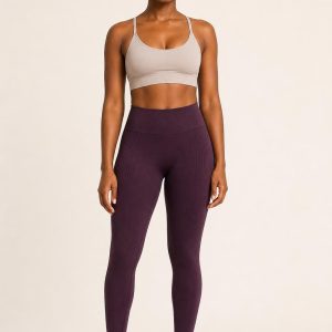 Plum Seamless Leggings worn with an adult model