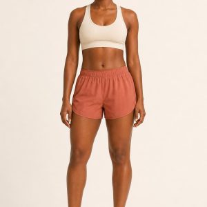 Women's Terracotta Running Shorts worn with an adult model