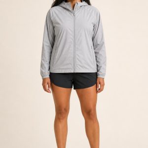 Women's Silver Running Jacket worn with an adult model