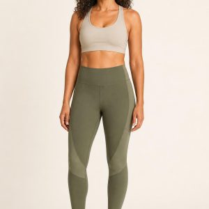 Women's Olive Tonal Panel Training Leggings worn with an adult model