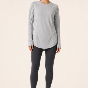 Women's Silver Tonal Panel Longline Training Top worn with an adult model