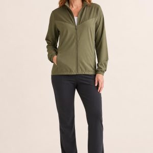 Women's Olive Tonal Panel Track Jacket worn with an adult model
