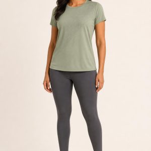 Women's Sage Tonal Panel Training Tee worn with an adult model