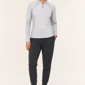 Women's Silver Tonal Panel Half-Zip Top worn with an adult model