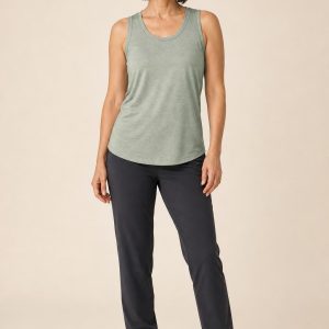 Women's Sage Subtle Heather Performance Tank worn with an adult model