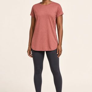 Women's Terracotta Subtle Heather Longline Training Top worn with an adult model