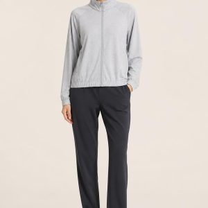 Women's Silver Subtle Heather Track Jacket worn with an adult model